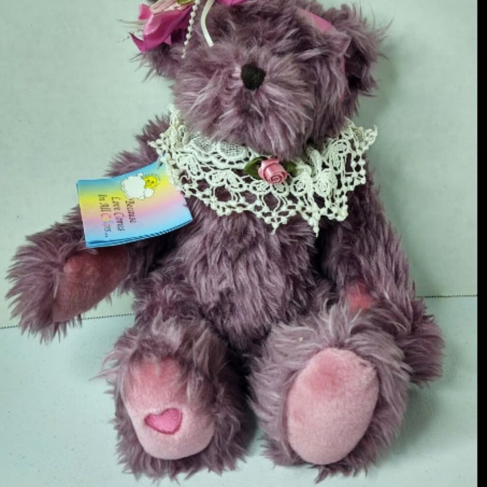 Berkeley 1998 love comes in all colors PurpleTeddy Bear with tags Plush  (B1)